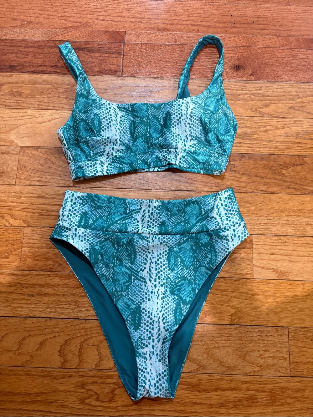 aerie Teal Snake-Print High-Rise Bikini